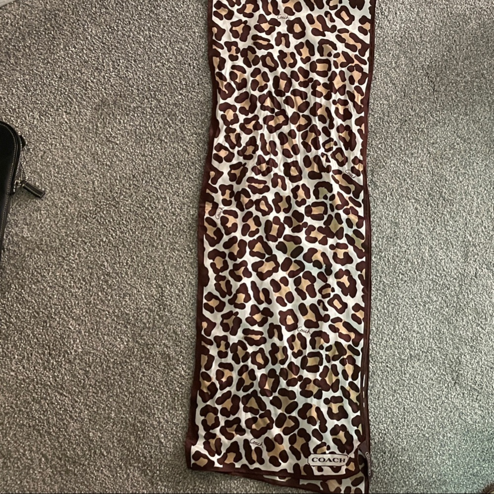 Coach Leopard Print Silk Scarf in Cream, Brown & Tan